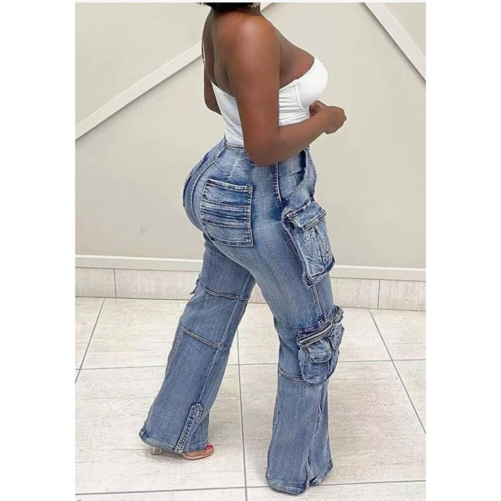 Womens Cargo Jeans With Multiple Pockets By L.K.O.U.S